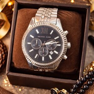 Michael Kors Silver Watch with Dark Blue Dial